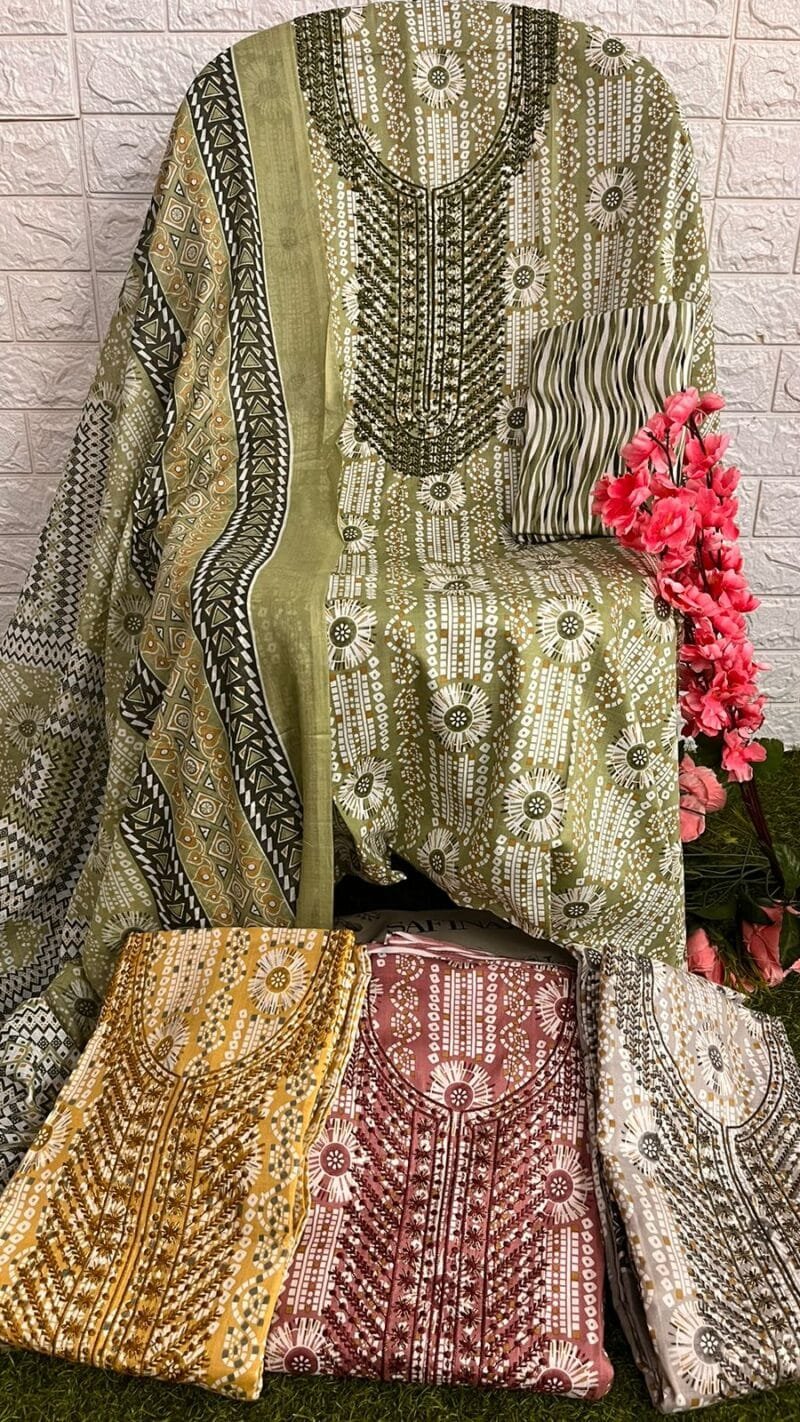 Heavy Cotton Printed Liza Embroidery Work Suits