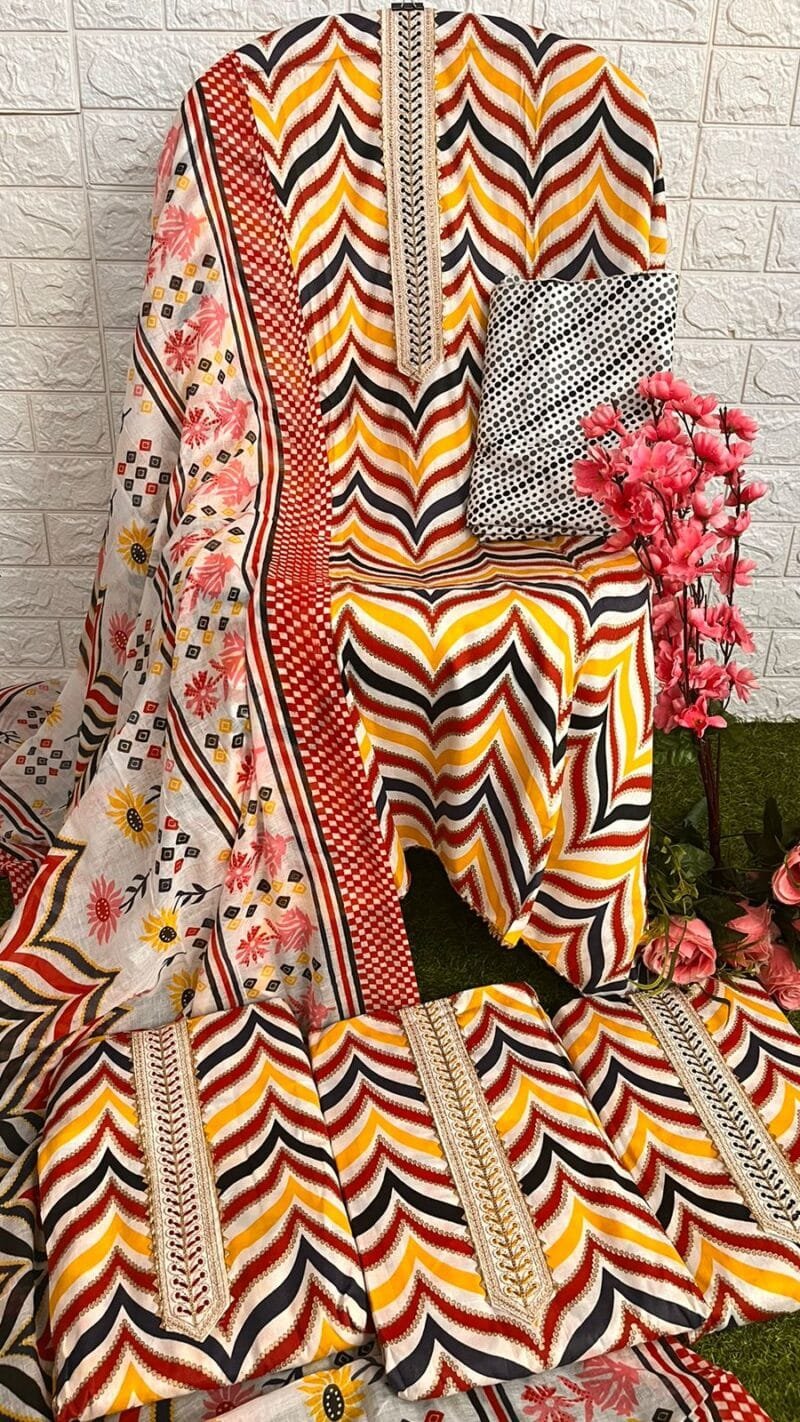 Heavy Cotton Printed Liza Embroidery Work Suits