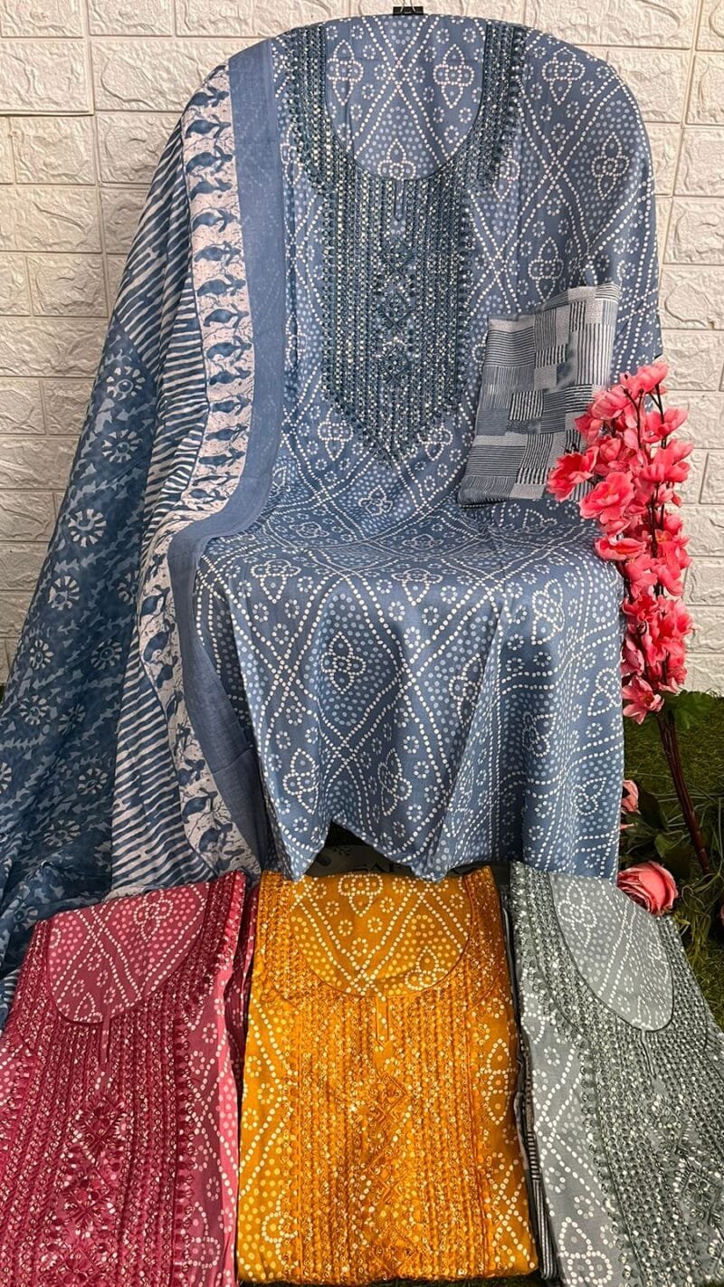 Heavy Cotton Printed Liza Embroidery Work Suits