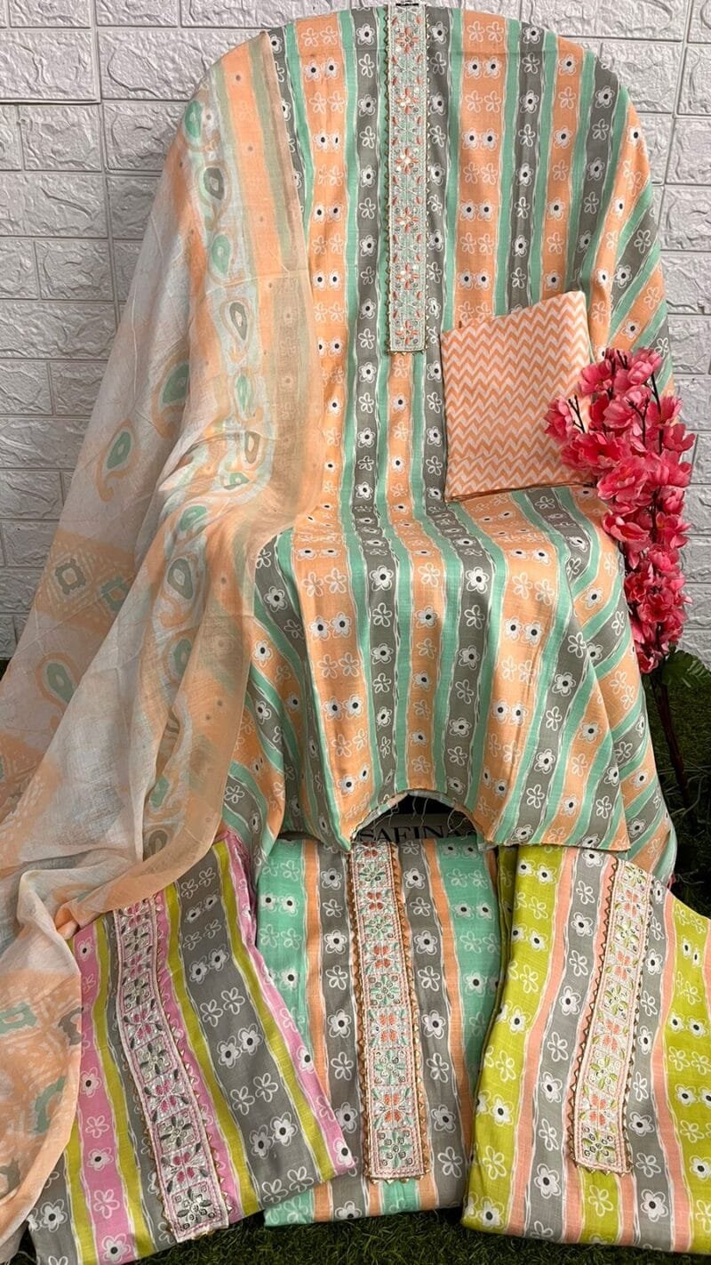 Heavy Cotton Printed Liza Embroidery Work Suits