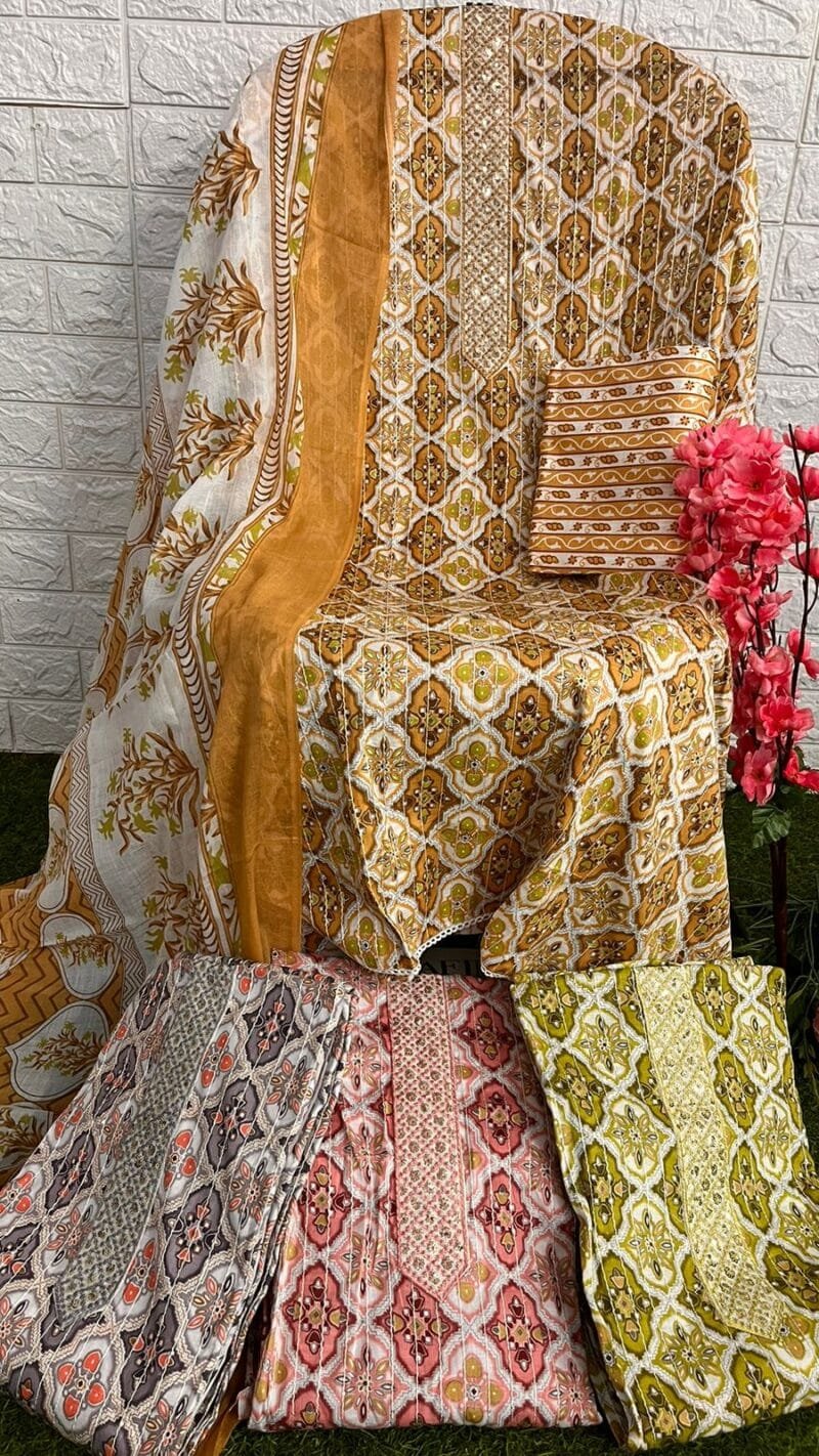 Heavy Cotton Printed Liza Embroidery Work Suits