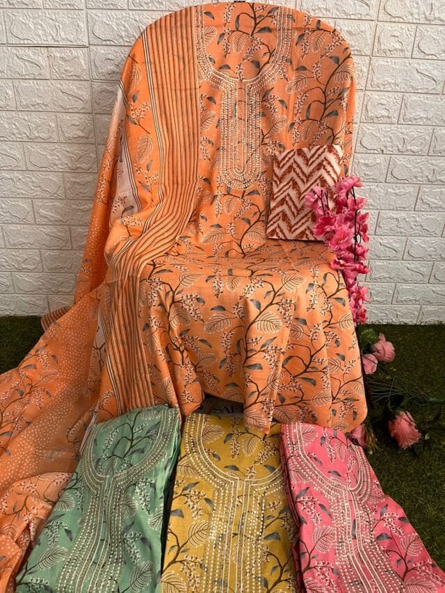 Heavy Cotton Printed Liza Embroidery Work Suits