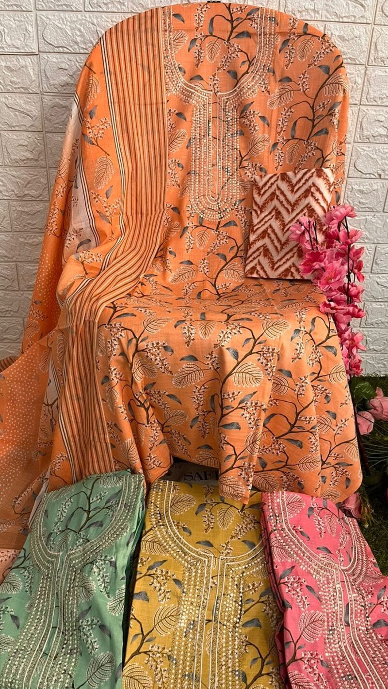 Heavy Cotton Printed Liza Embroidery Work Suits