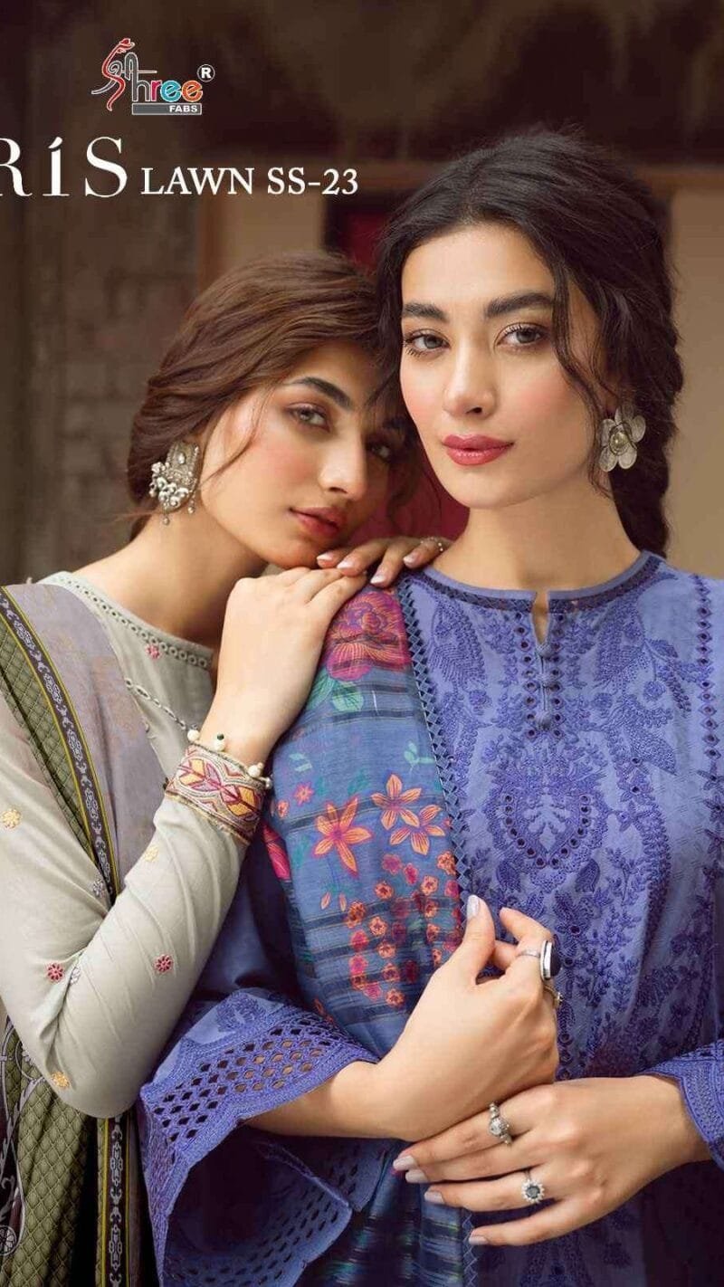 Iris Lawn Ss – 2023 Pure Lawn Cotton with Heavy Self Embroidery Shree Fab