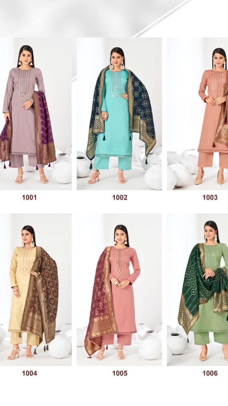 Kalpi Vol 1 Suryajyoti Jaam Satin with Neck And Border Embroidery