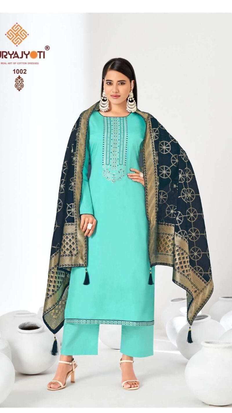 Kalpi Vol 1 Suryajyoti Jaam Satin with Neck And Border Embroidery