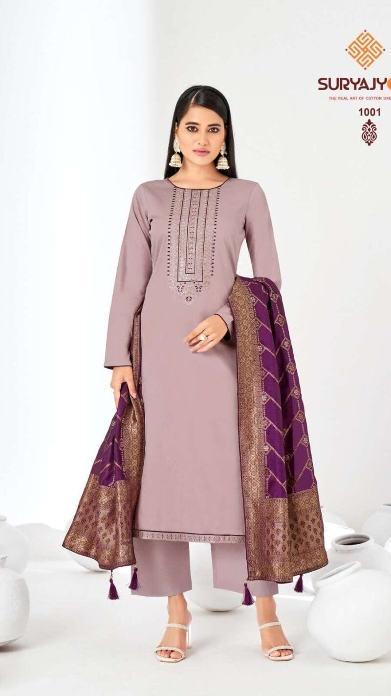 Kalpi Vol 1 Suryajyoti Jaam Satin with Neck And Border Embroidery