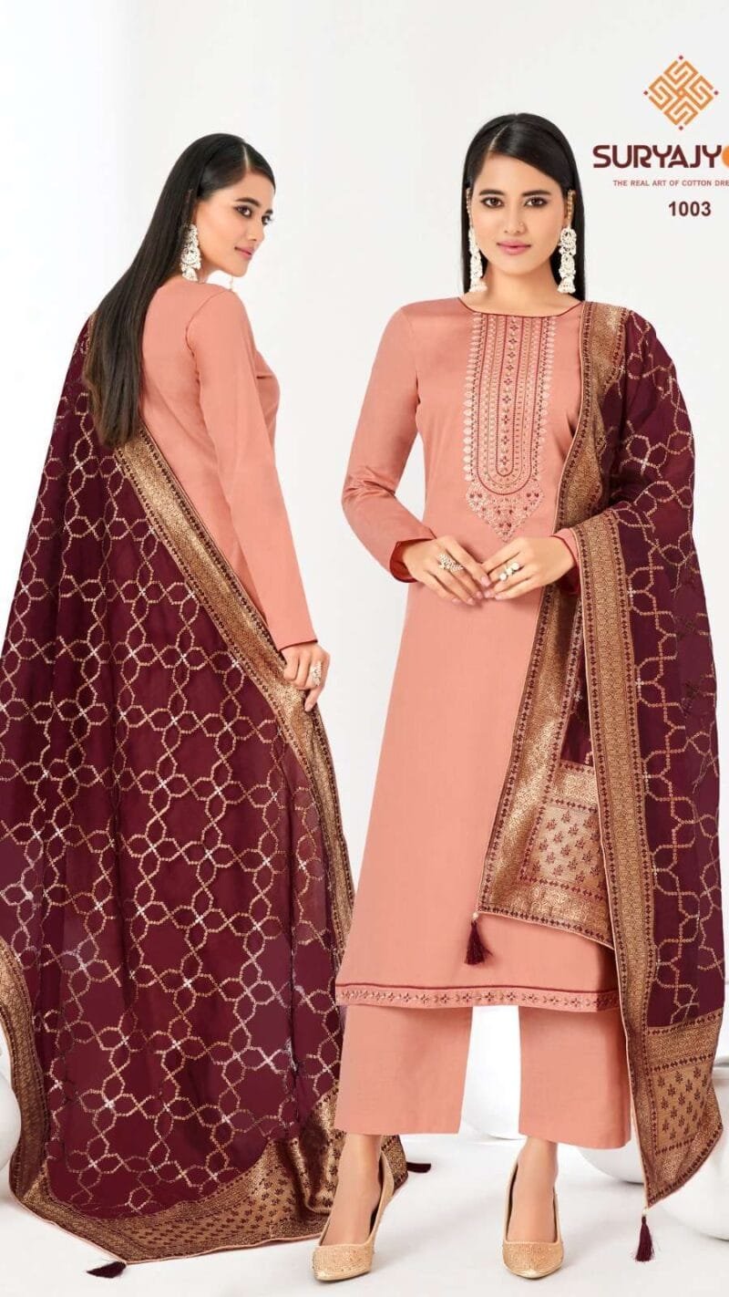 Kalpi Vol 1 Suryajyoti Jaam Satin with Neck And Border Embroidery