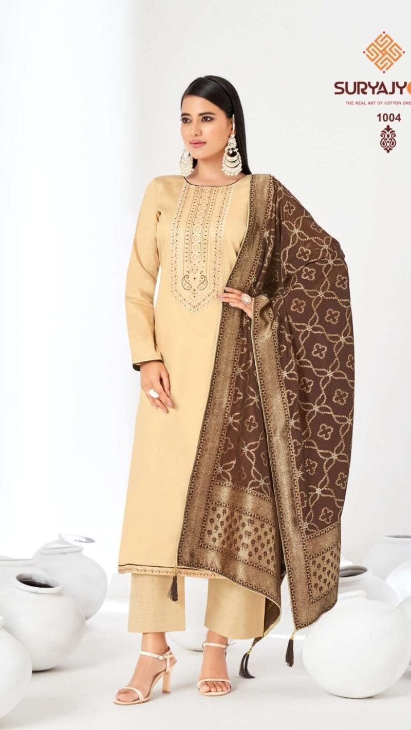 Kalpi Vol 1 Suryajyoti Jaam Satin with Neck And Border Embroidery