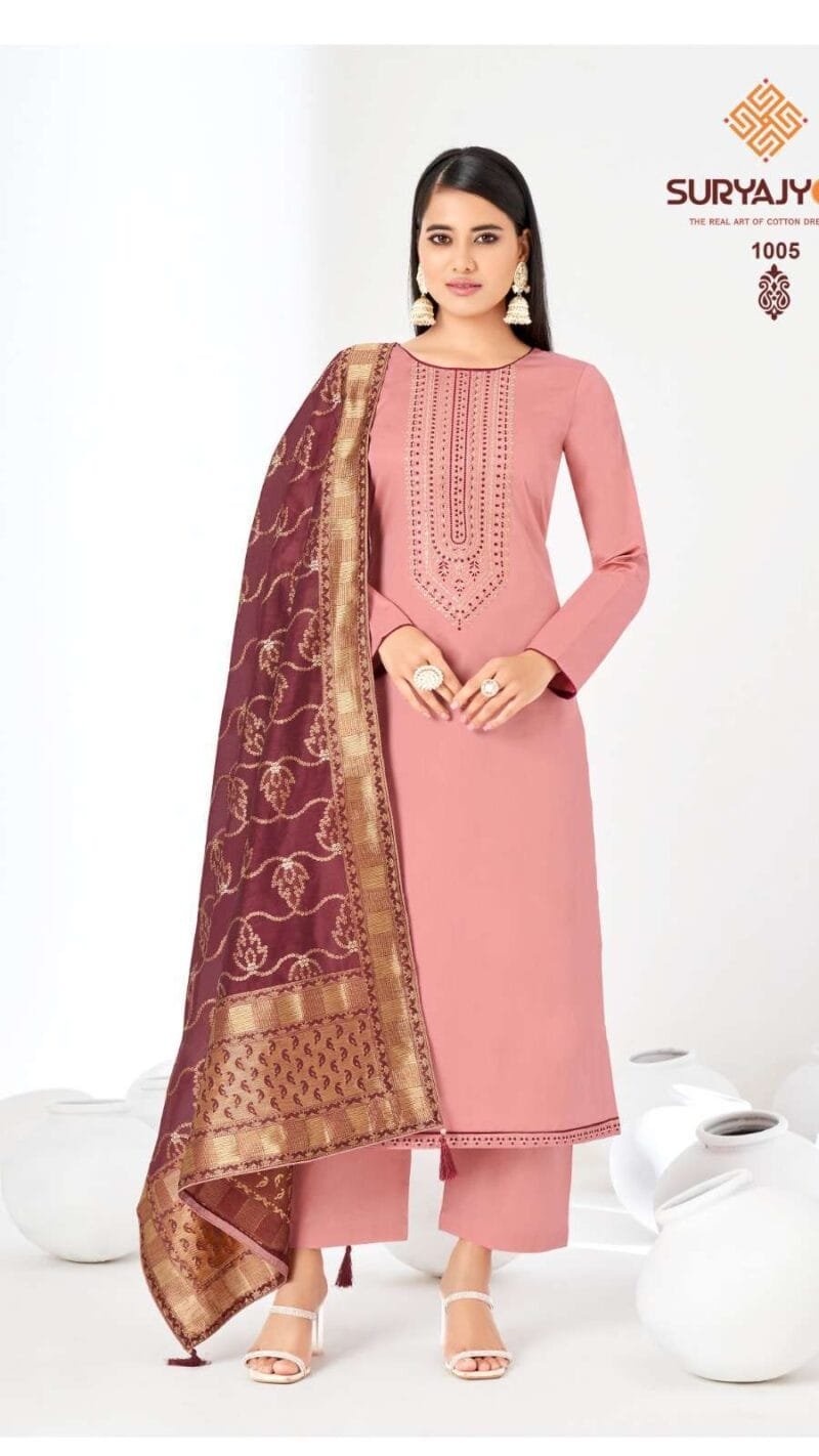 Kalpi Vol 1 Suryajyoti Jaam Satin with Neck And Border Embroidery