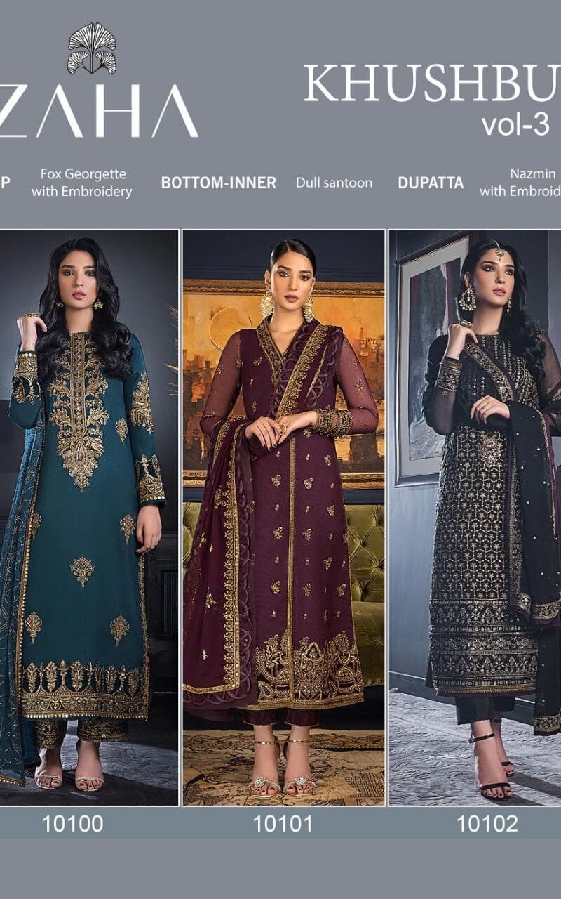Khushbu Vol 3 Zaha Georgette With Heavy Embroidered Suits