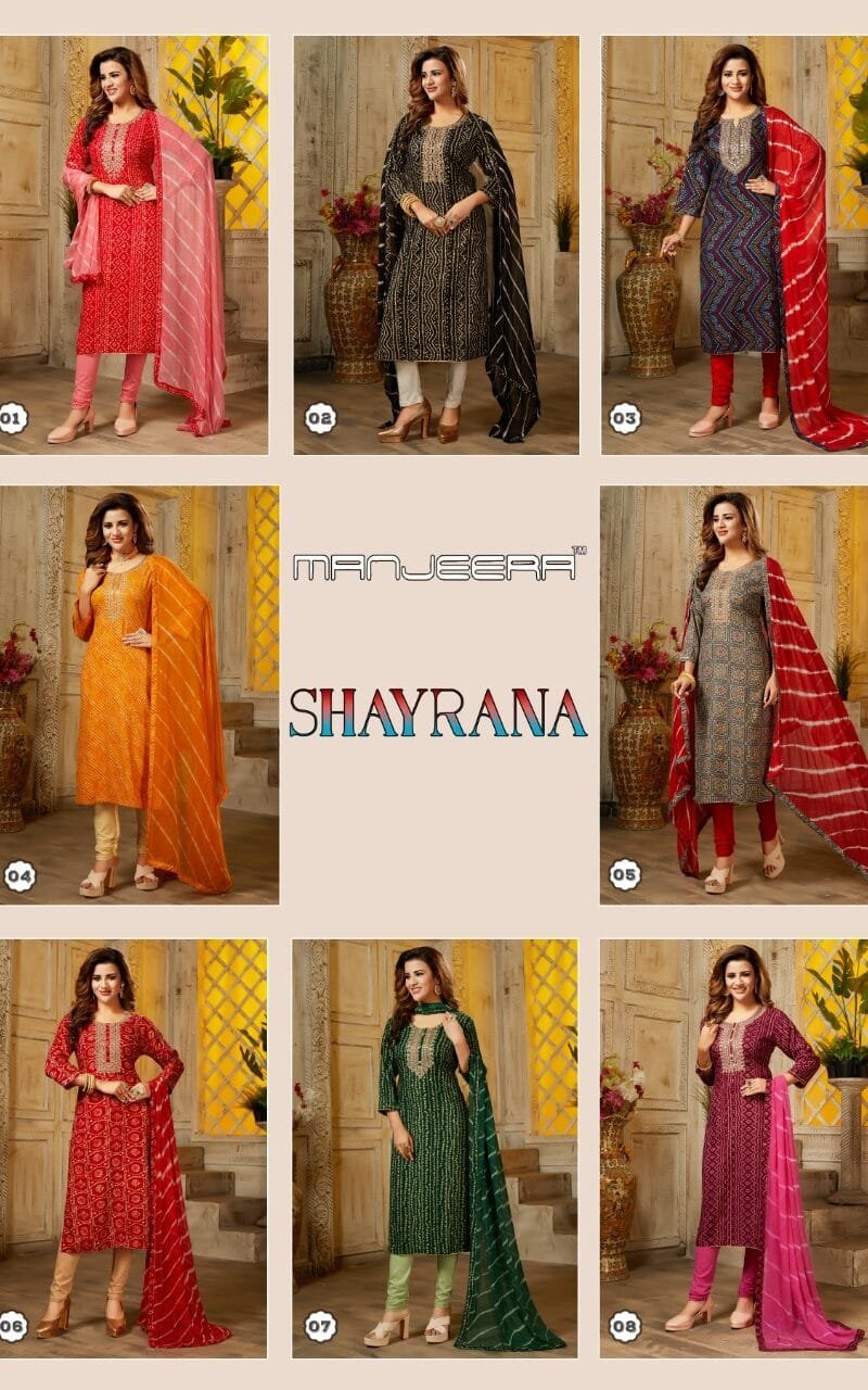 Manjeera Shayrana Readymade Collection Rayon Foil Print with Work