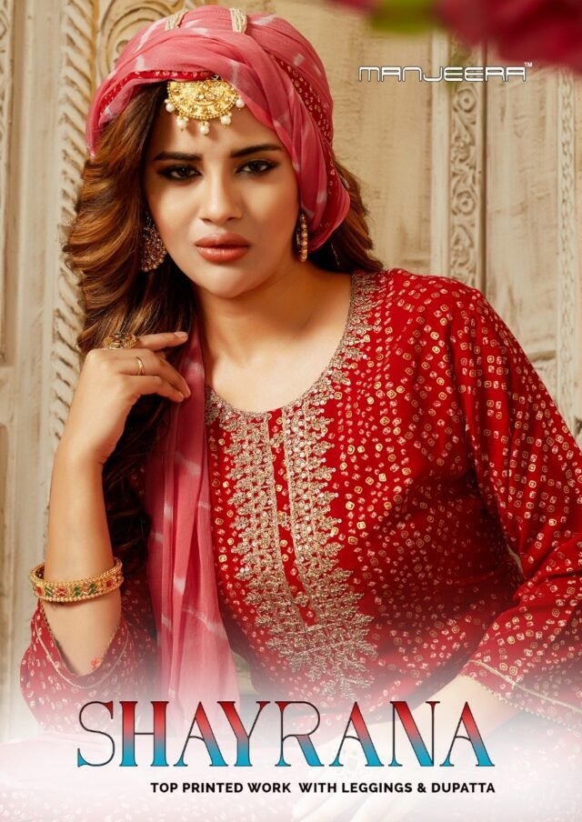 Manjeera Shayrana Readymade Collection Rayon Foil Print with Work