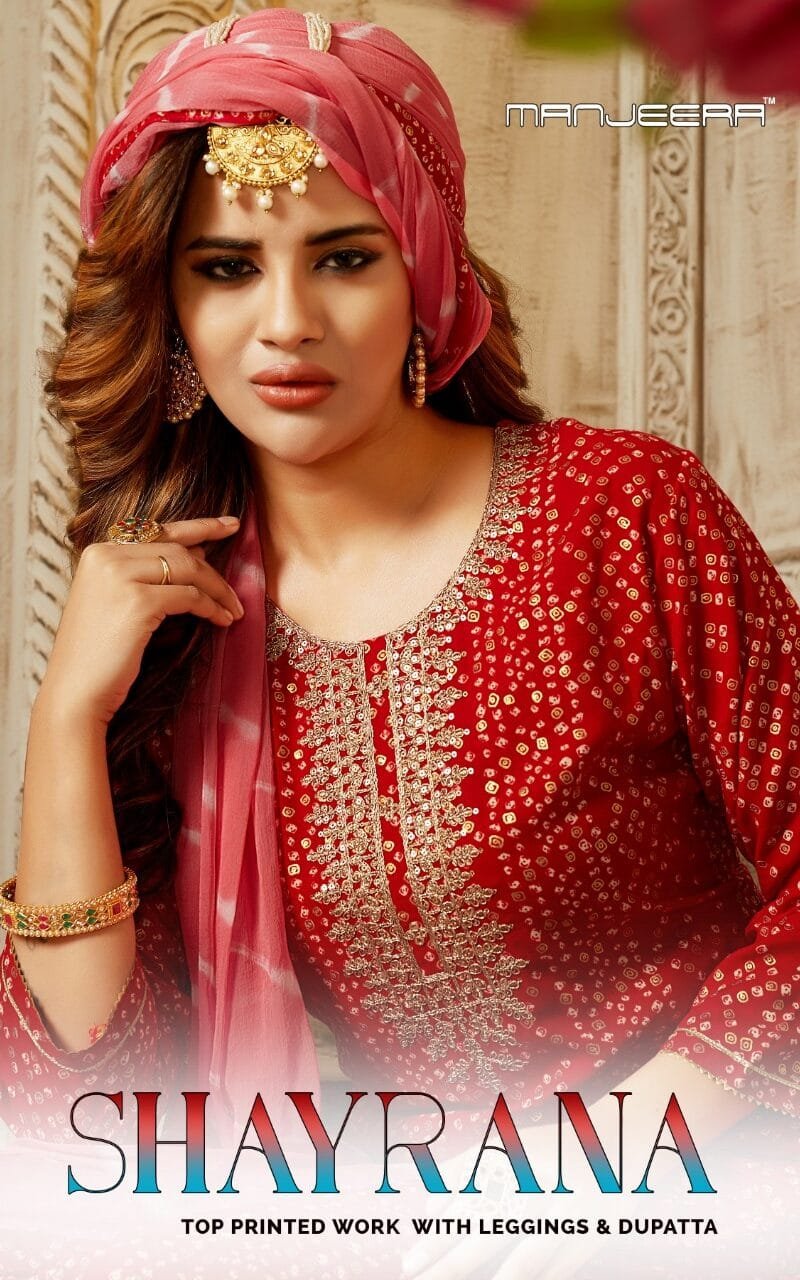 Manjeera Shayrana Readymade Collection Rayon Foil Print with Work