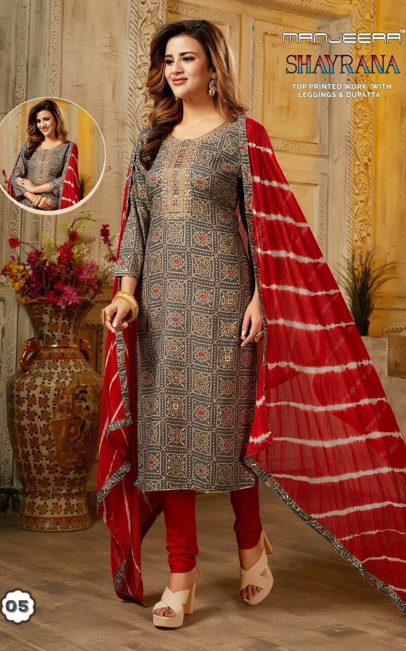 Manjeera Shayrana Readymade Collection Rayon Foil Print with Work