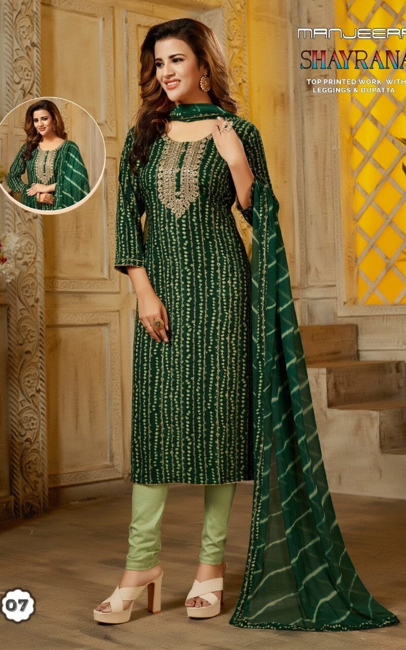 Manjeera Shayrana Readymade Collection Rayon Foil Print with Work