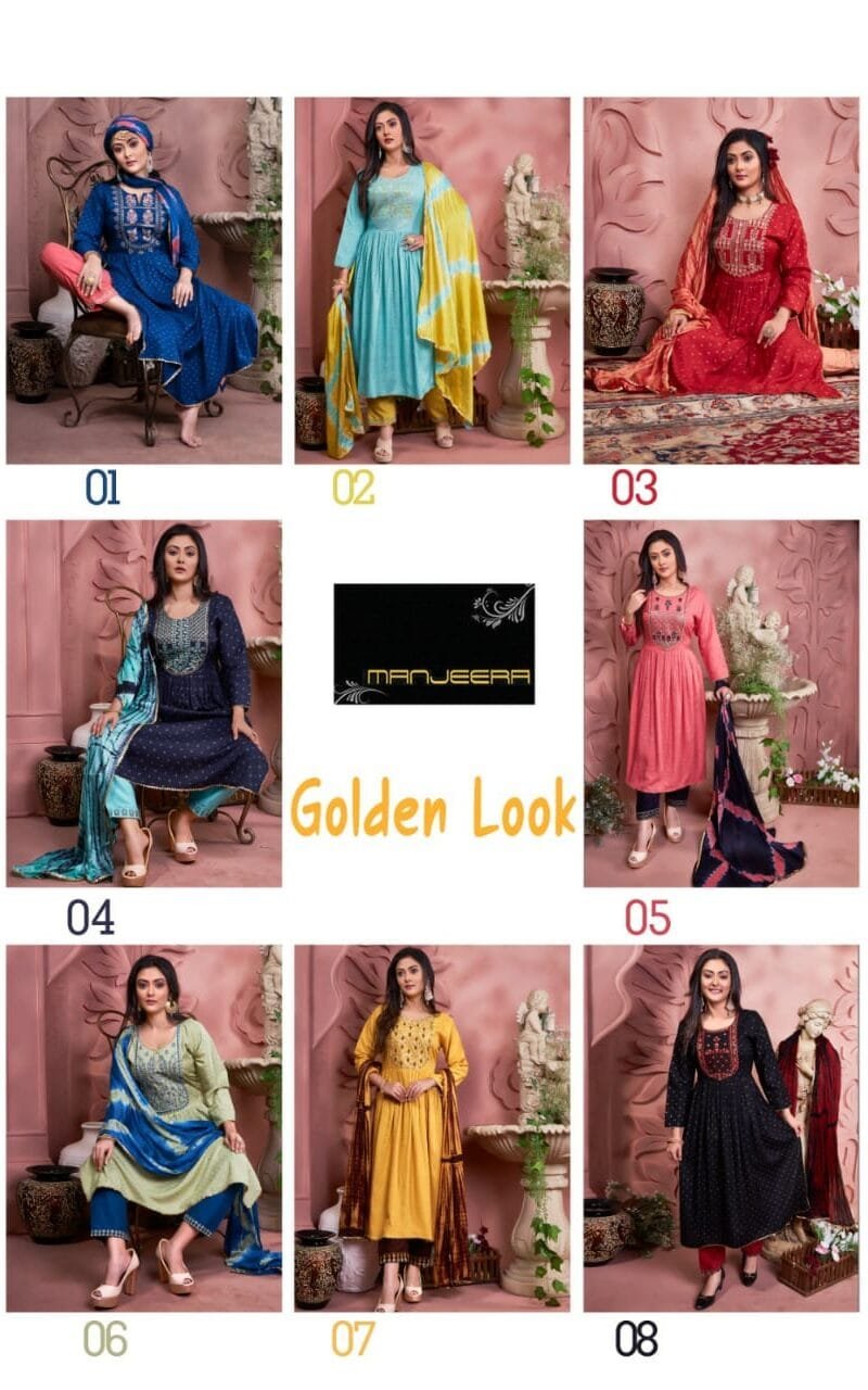 Manjeera Shayrana Readymade Collection Rayon foil print with work