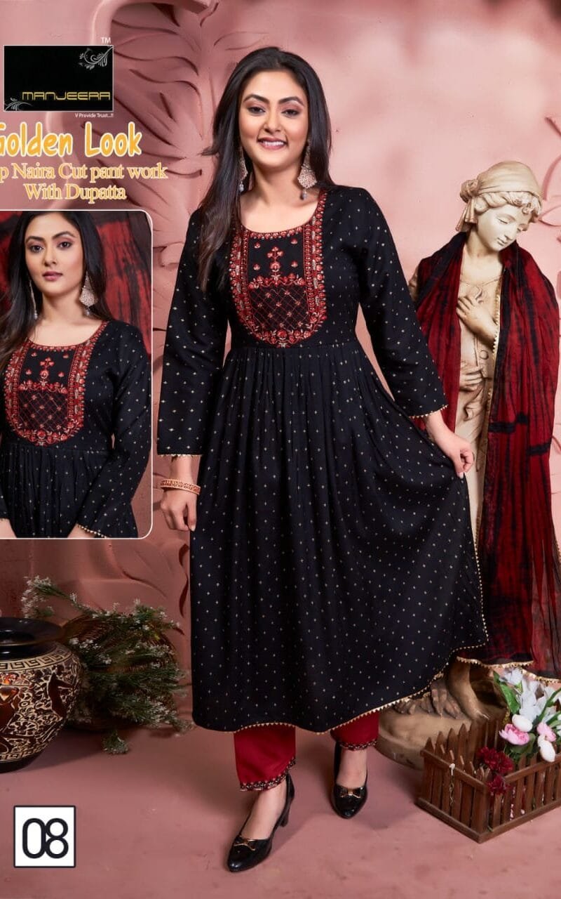 Manjeera Shayrana Readymade Collection Rayon foil print with work