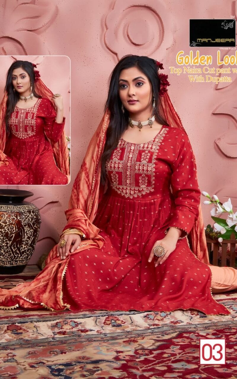 Manjeera Shayrana Readymade Collection Rayon foil print with work