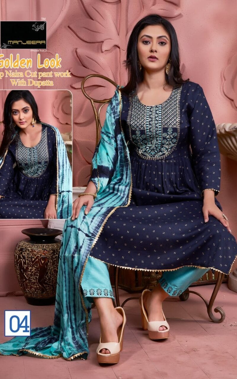Manjeera Shayrana Readymade Collection Rayon foil print with work