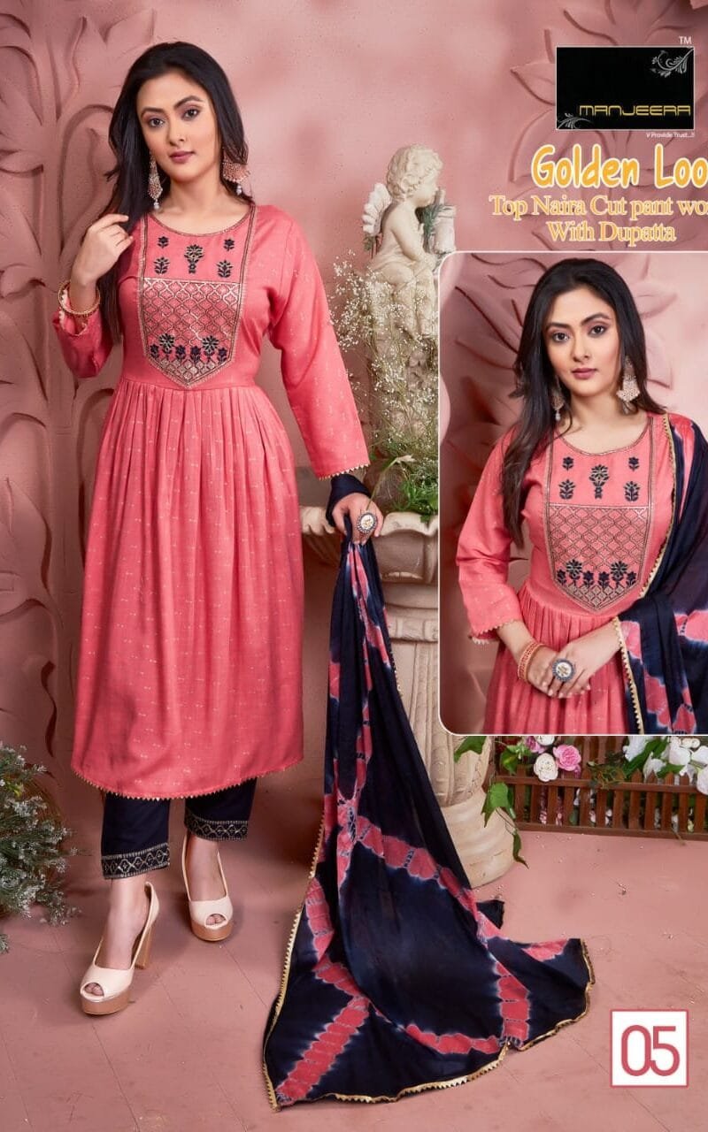 Manjeera Shayrana Readymade Collection Rayon foil print with work