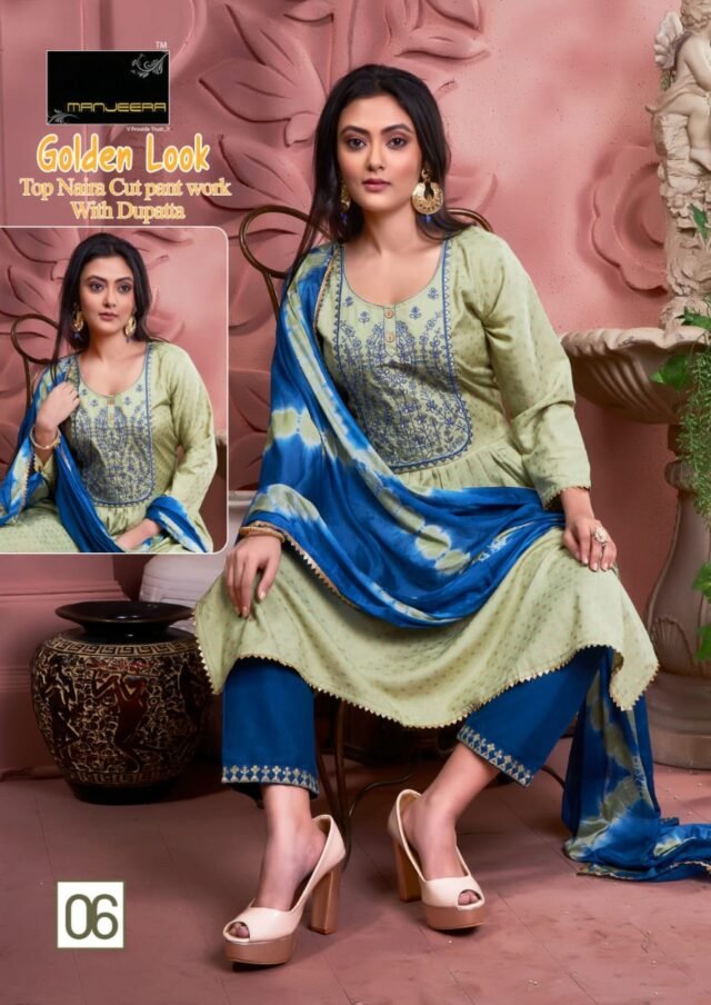 Manjeera Shayrana Readymade Collection Rayon foil print with work