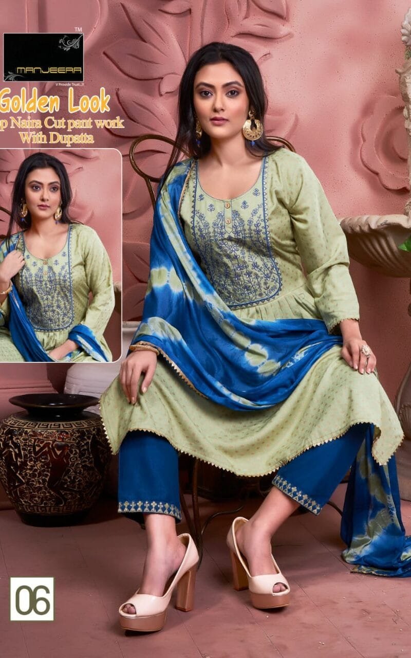 Manjeera Shayrana Readymade Collection Rayon foil print with work