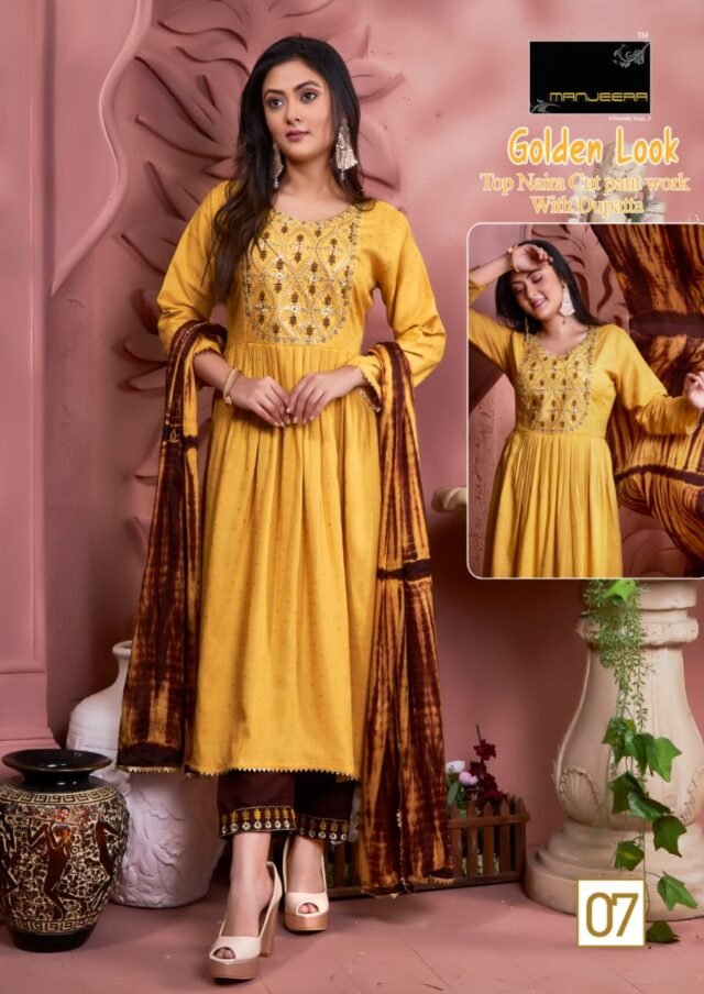 Manjeera Shayrana Readymade Collection Rayon foil print with work