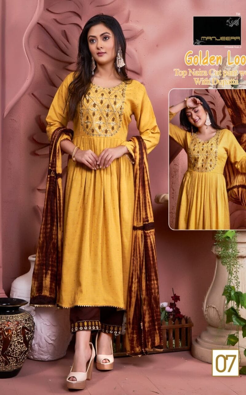 Manjeera Shayrana Readymade Collection Rayon foil print with work