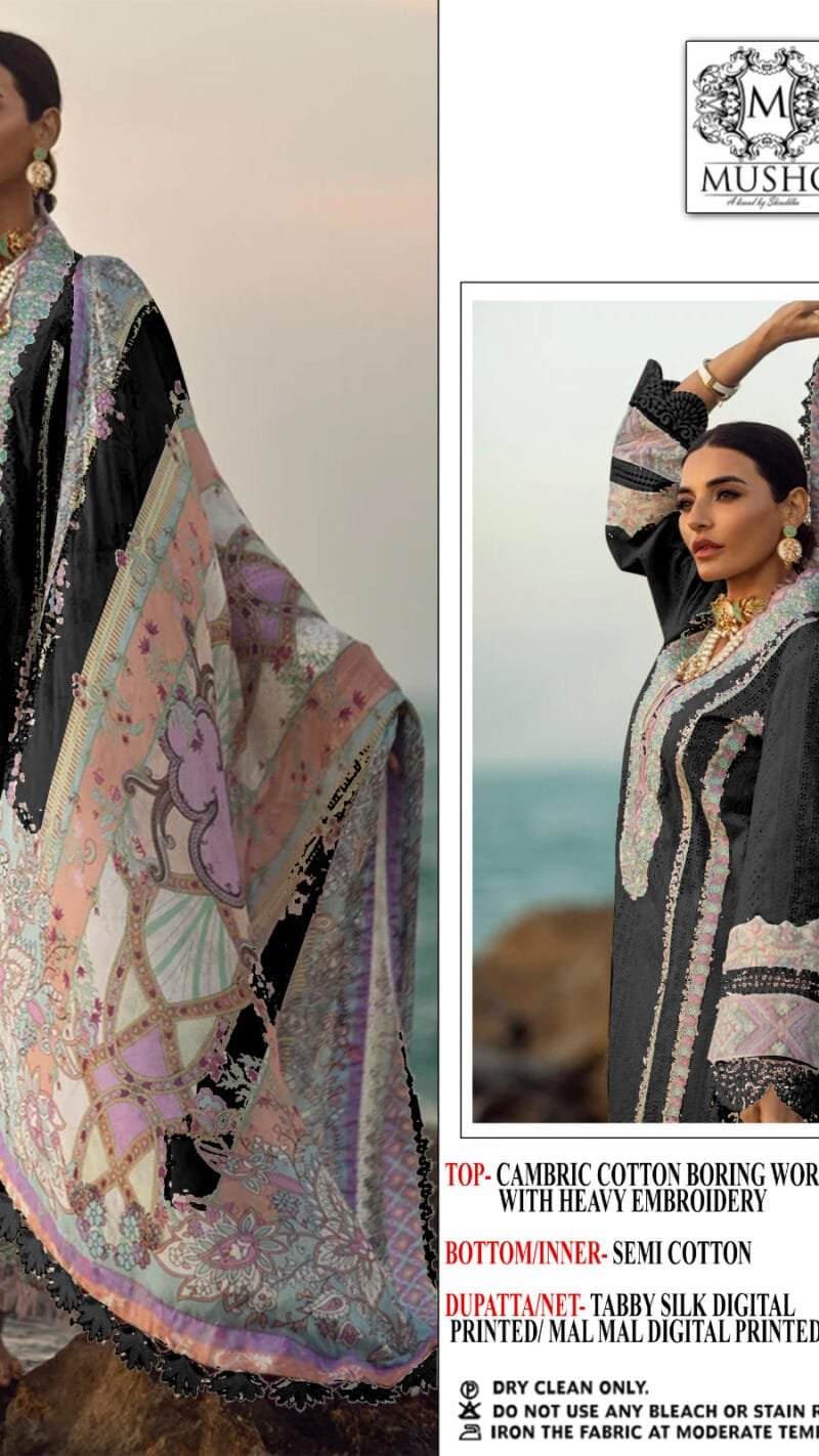 Mushq M-218 Pure Cotton Embroidered Chikan Work Suits