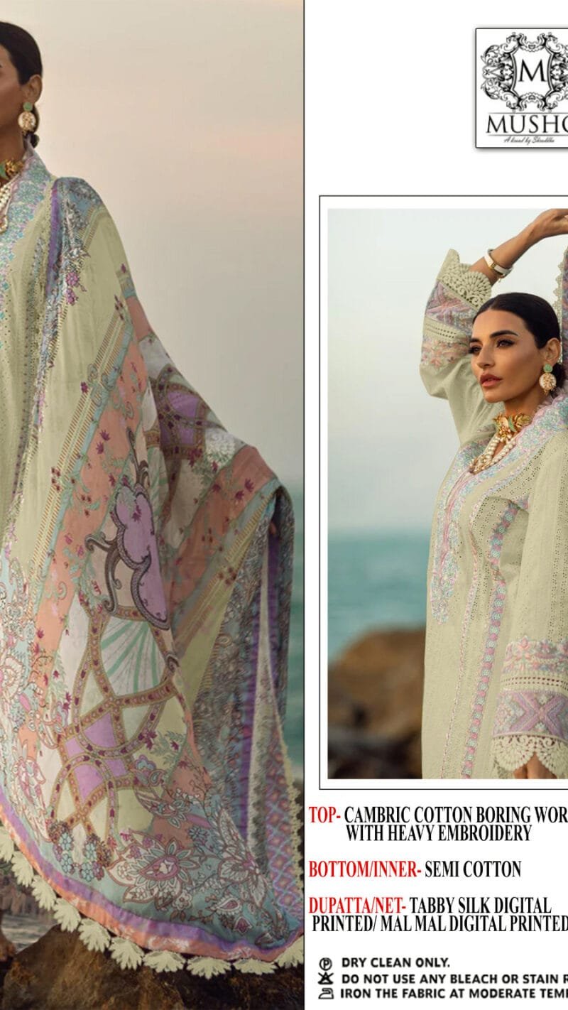 Mushq M-218 Pure Cotton Embroidered Chikan Work Suits