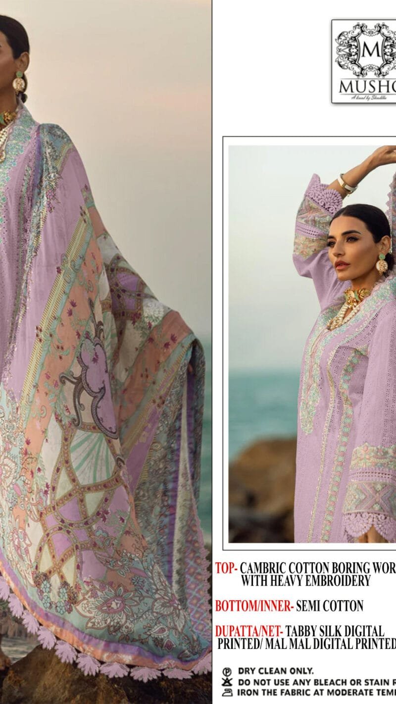 Mushq M-218 Pure Cotton Embroidered Chikan Work Suits