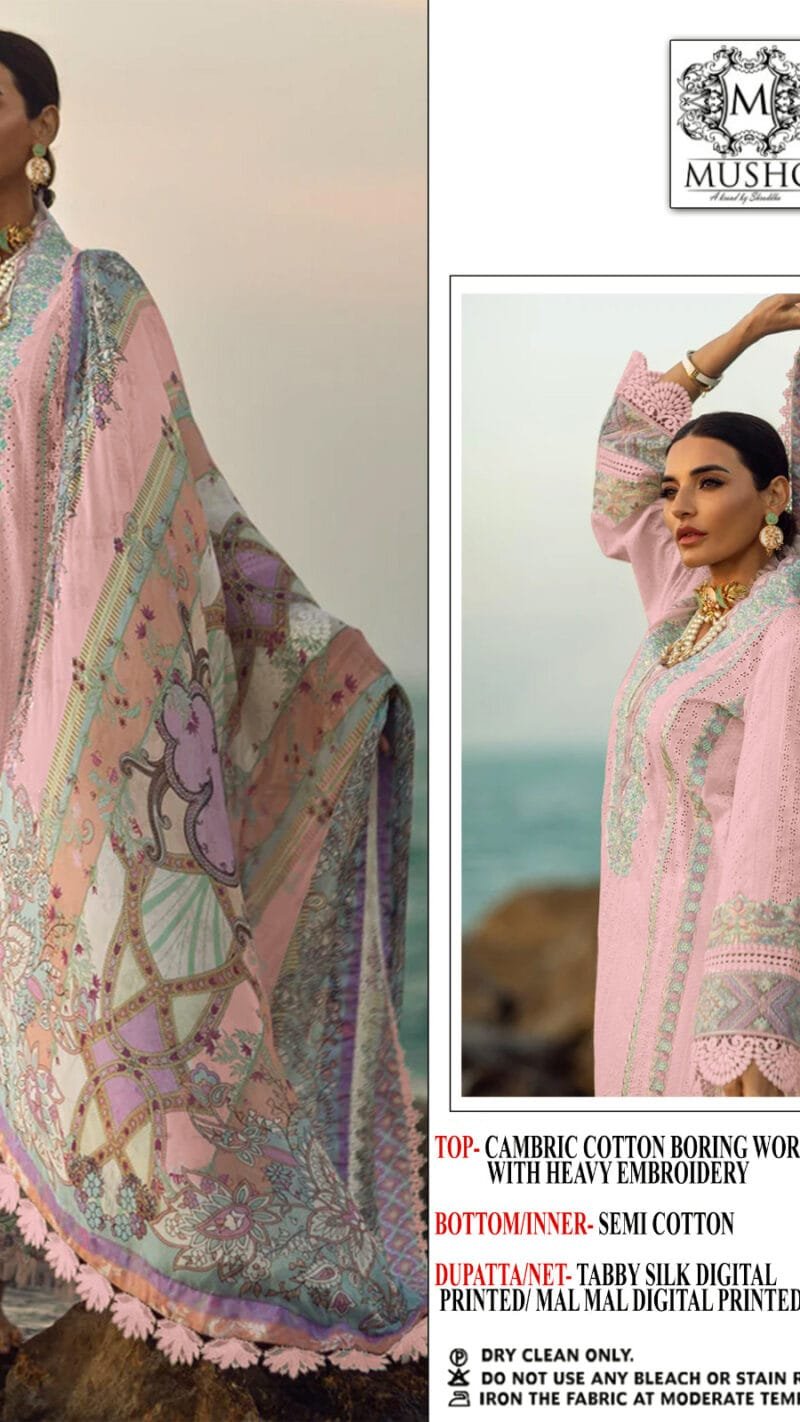Mushq M-218 Pure Cotton Embroidered Chikan Work Suits