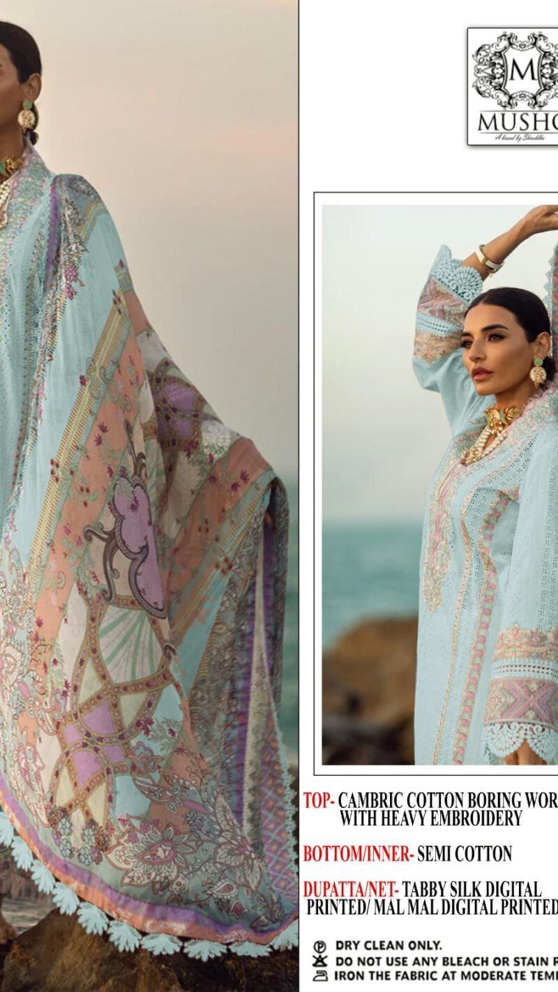 Mushq M-218 Pure Cotton Embroidered Chikan Work Suits