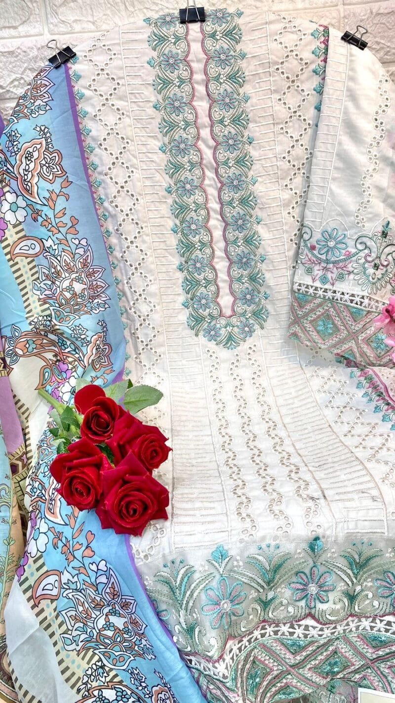 Mushq M-218 Pure Cotton Embroidered Chikan Work Suits