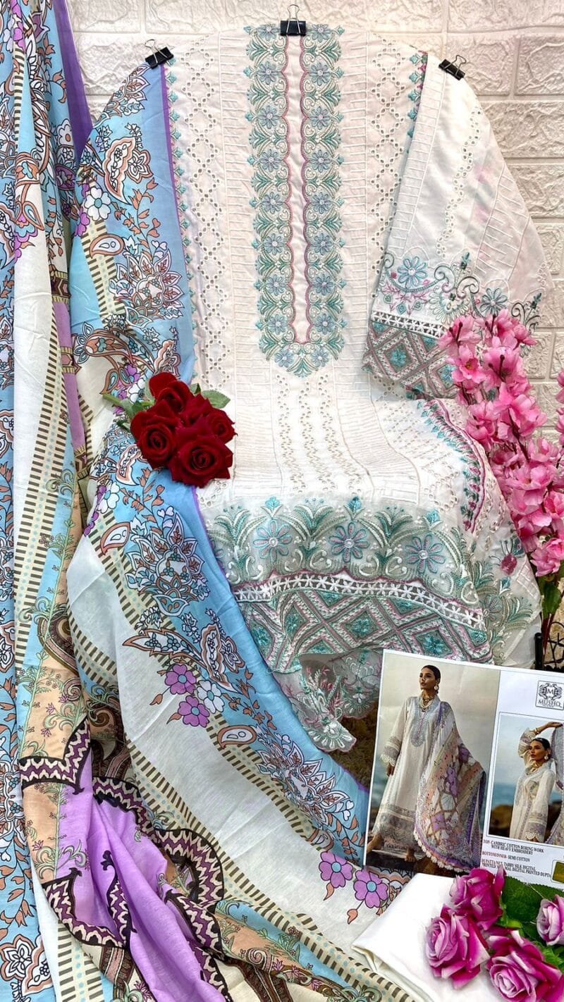 Mushq M-218 Pure Cotton Embroidered Chikan Work Suits