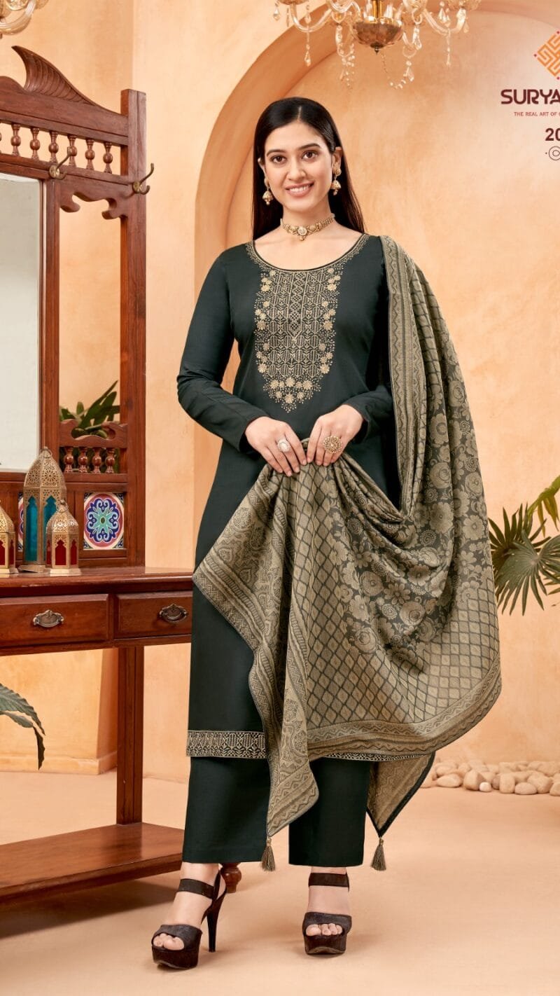 Pashan Vol 2 Suryajyoti Jaam Satin with Neck Border Embroidery Work