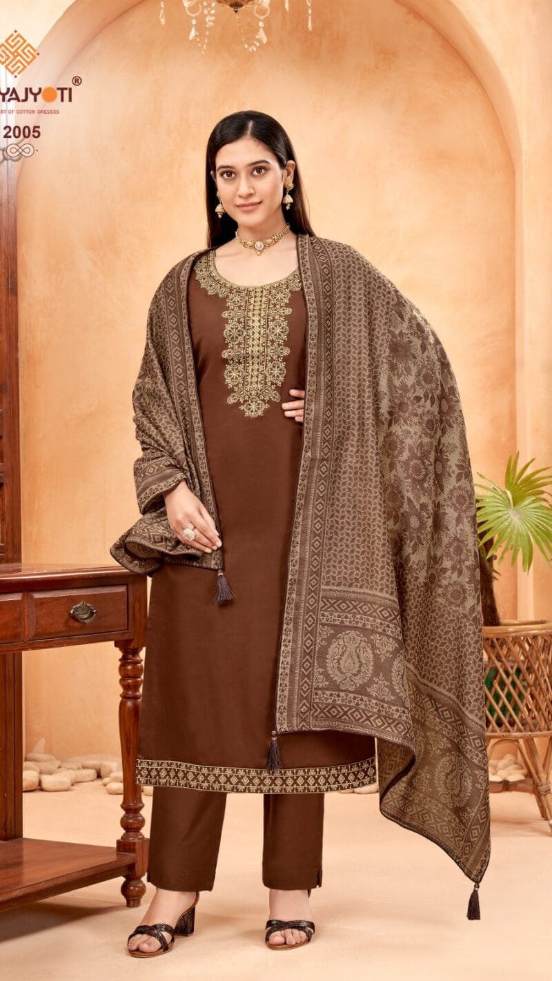 Pashan Vol 2 Suryajyoti Jaam Satin with Neck Border Embroidery Work