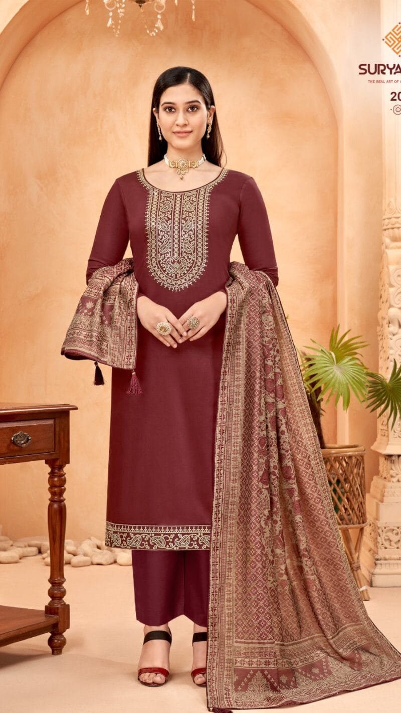 Pashan Vol 2 Suryajyoti Jaam Satin with Neck Border Embroidery Work