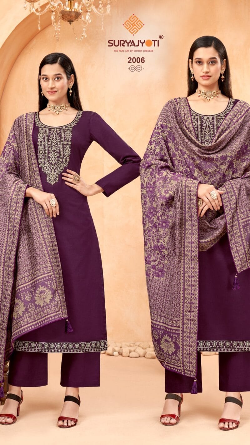 Pashan Vol 2 Suryajyoti Jaam Satin with Neck Border Embroidery Work