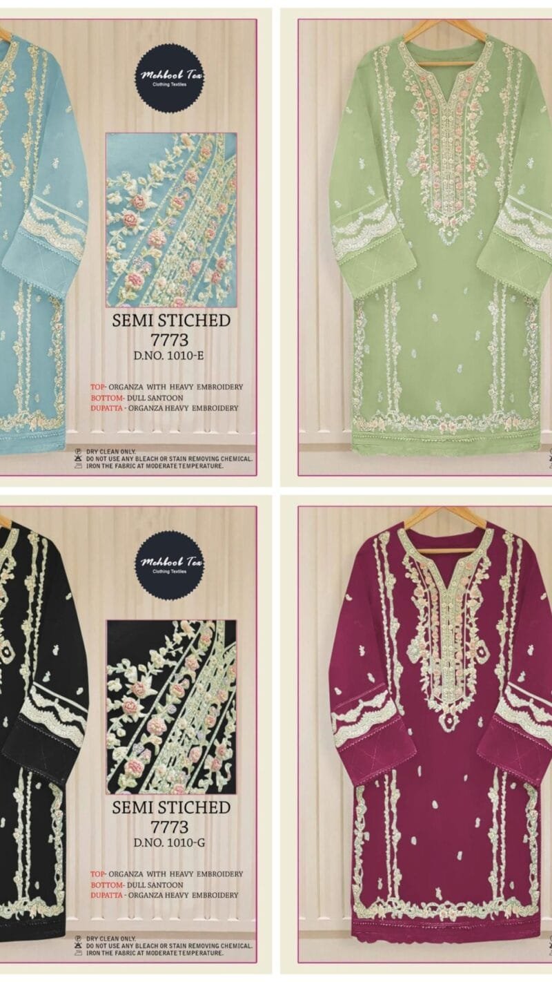 Semi Stitched Vol 1 Meehboob Tex Dark Chart Organza with Heavy Embroidery