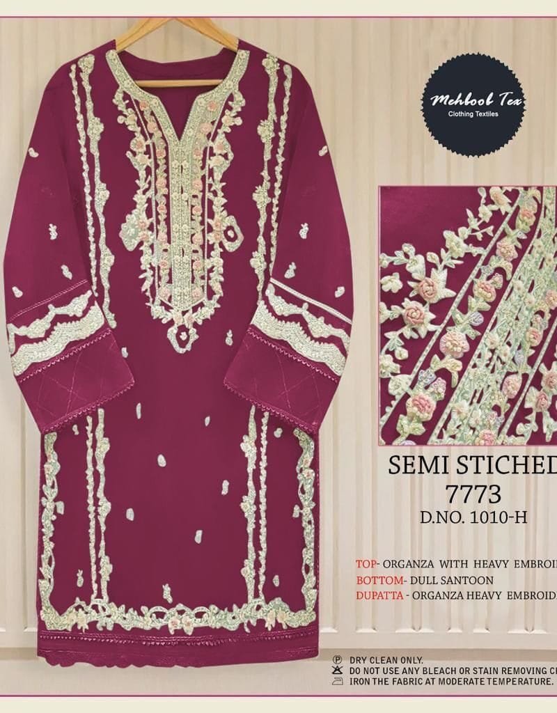 Semi Stitched Vol 1 Meehboob Tex Dark Chart Organza with Heavy Embroidery