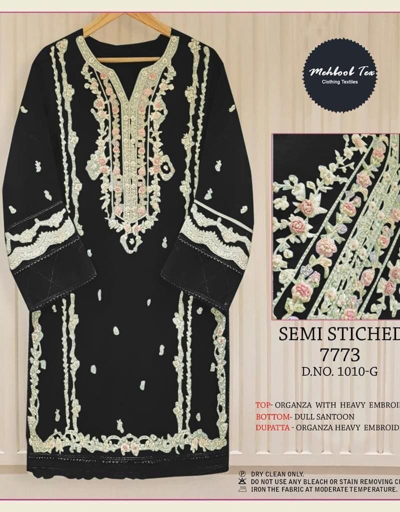 Semi Stitched Vol 1 Meehboob Tex Dark Chart Organza with Heavy Embroidery