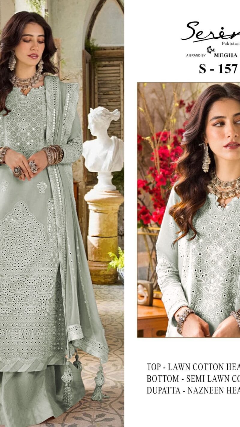 Serine D No S-157 Lawn Cotton Heavy Embroidered Pakistani Salwar Suits