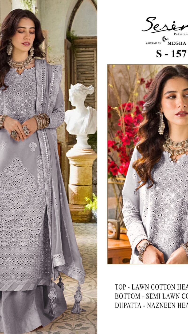 Serine D No S-157 Lawn Cotton Heavy Embroidered Pakistani Salwar Suits