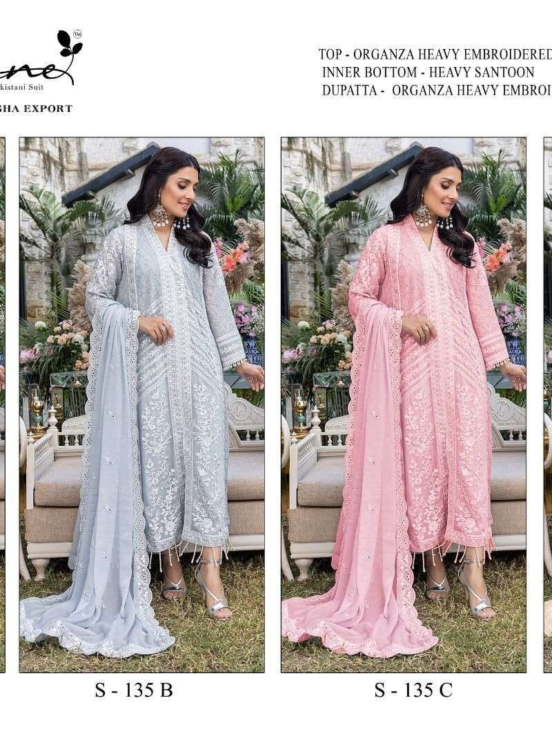 Serine S-135 Organza Heavy Embroidered With Moti Pakistani Salwar Suits