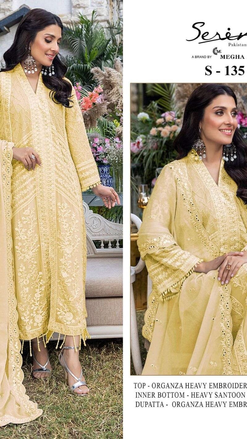 Serine S-135 Organza Heavy Embroidered With Moti Pakistani Salwar Suits