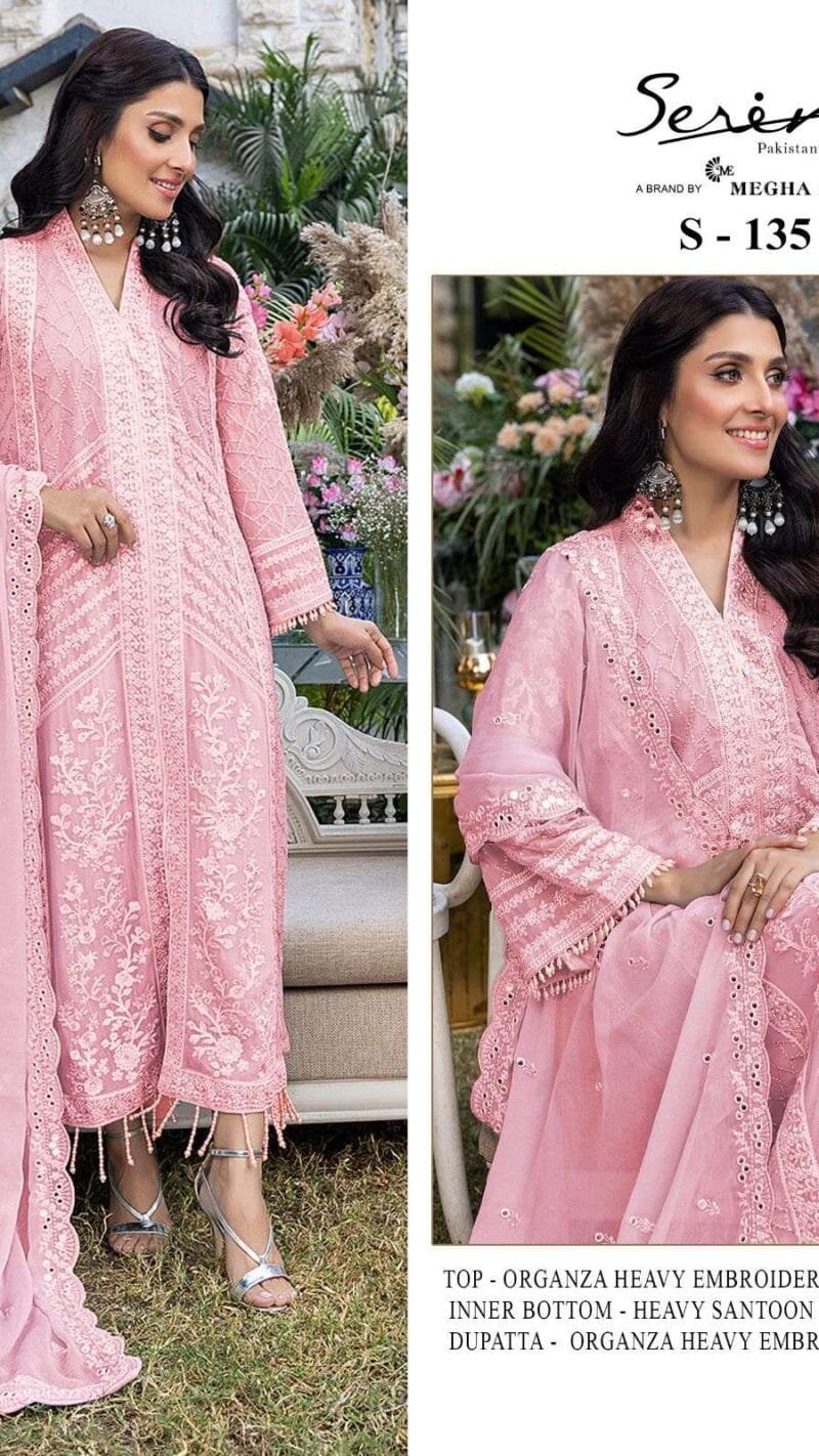 Serine S-135 Organza Heavy Embroidered With Moti Pakistani Salwar Suits