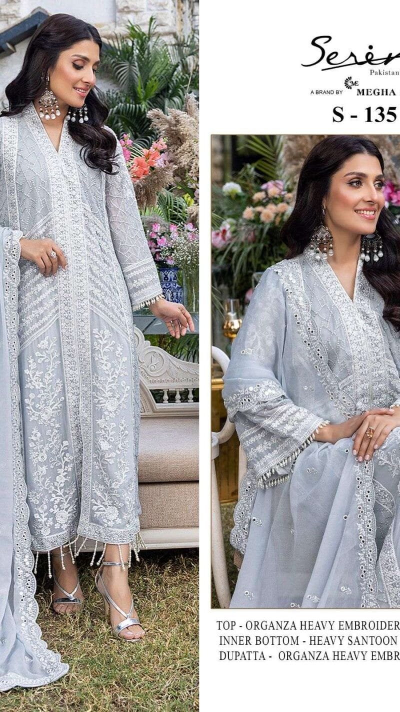 Serine S-135 Organza Heavy Embroidered With Moti Pakistani Salwar Suits