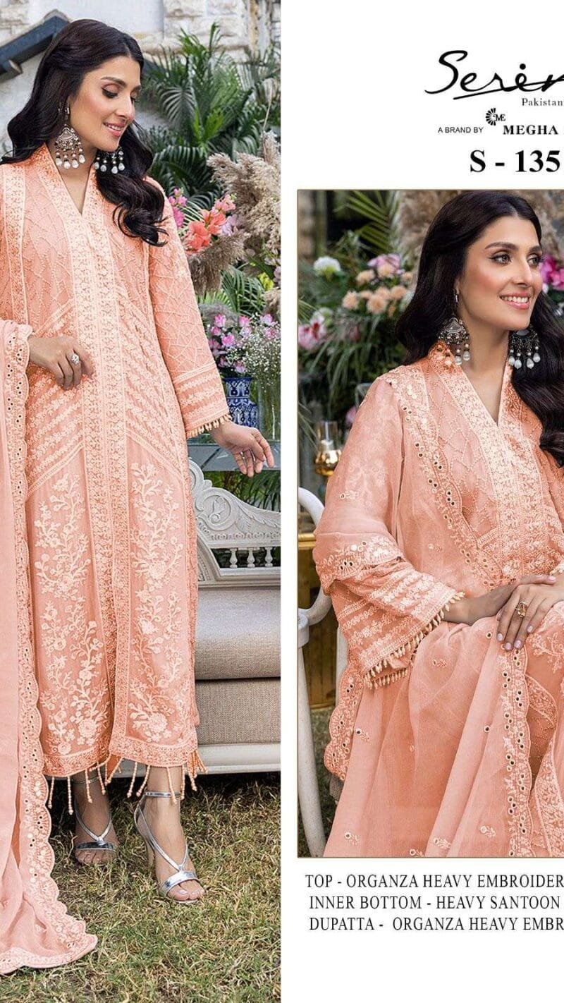 Serine S-135 Organza Heavy Embroidered With Moti Pakistani Salwar Suits